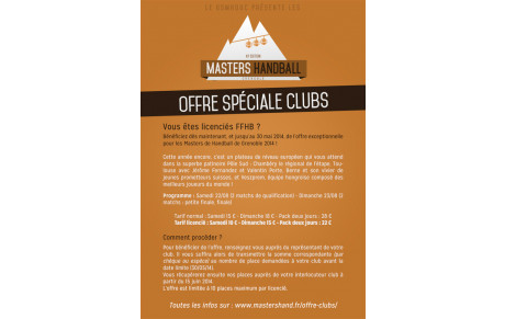 Offre spéciale pour les Masters de Handball